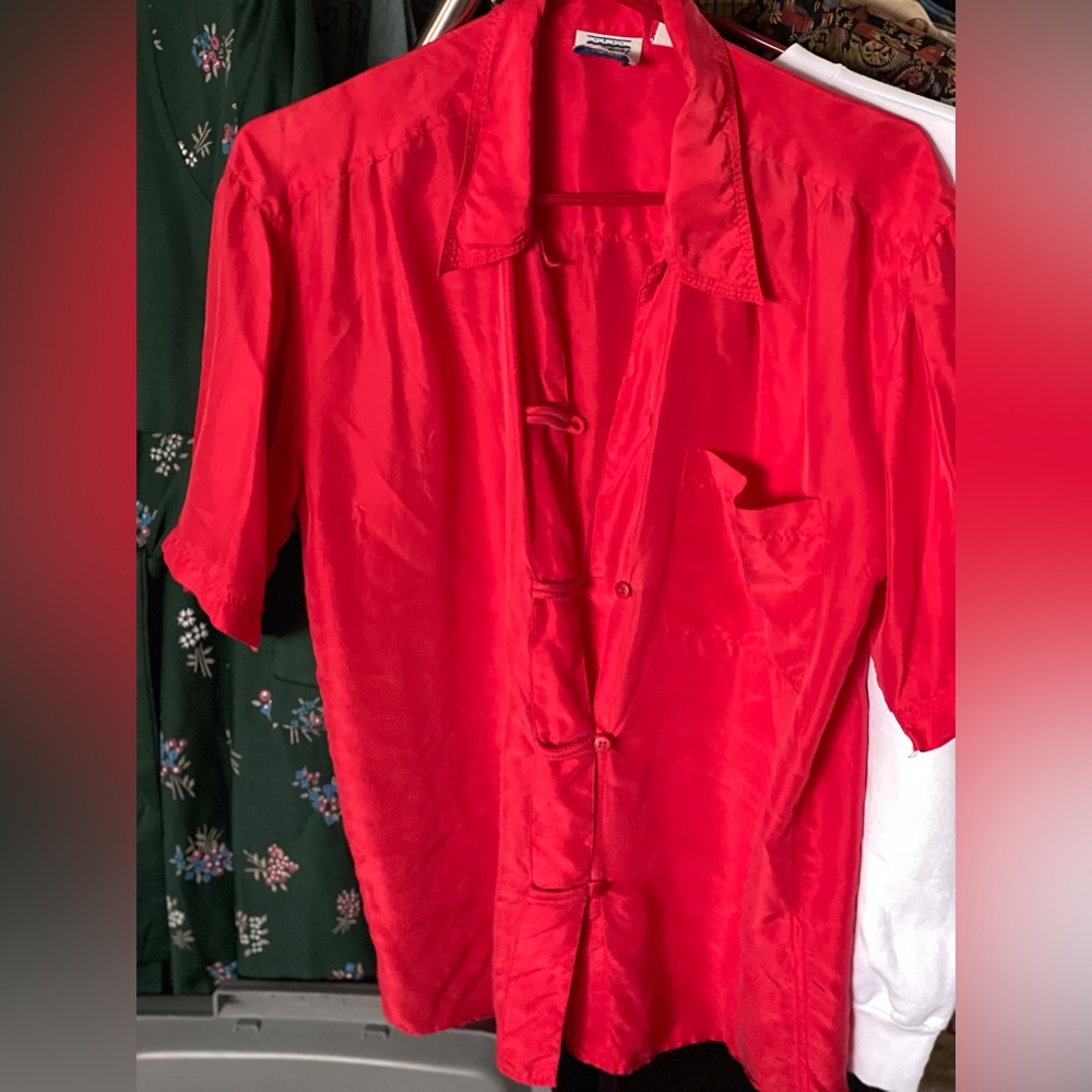 Vintage Red Silk Blouse
